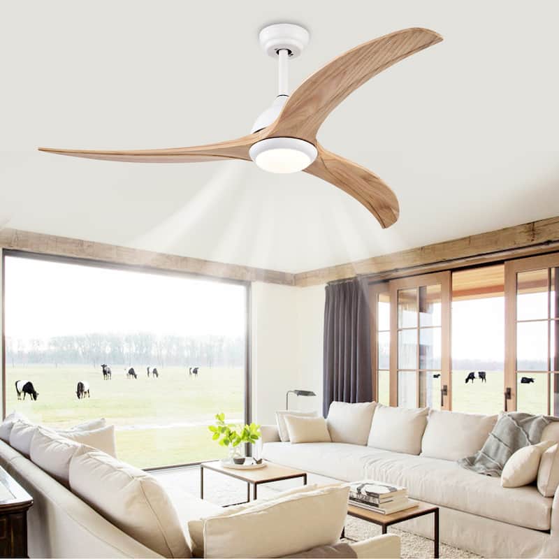 52" Solid Wood Blades Ceiling Fan With Light with Remote Control, Noiseless Reversible Motor, 6 Speed, 3 Color
