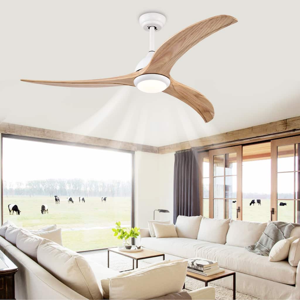 Modern Ceiling Fan Light with Lighting and Solid Wood Blades, Reversible DC Motor for Bedroom and Living Room