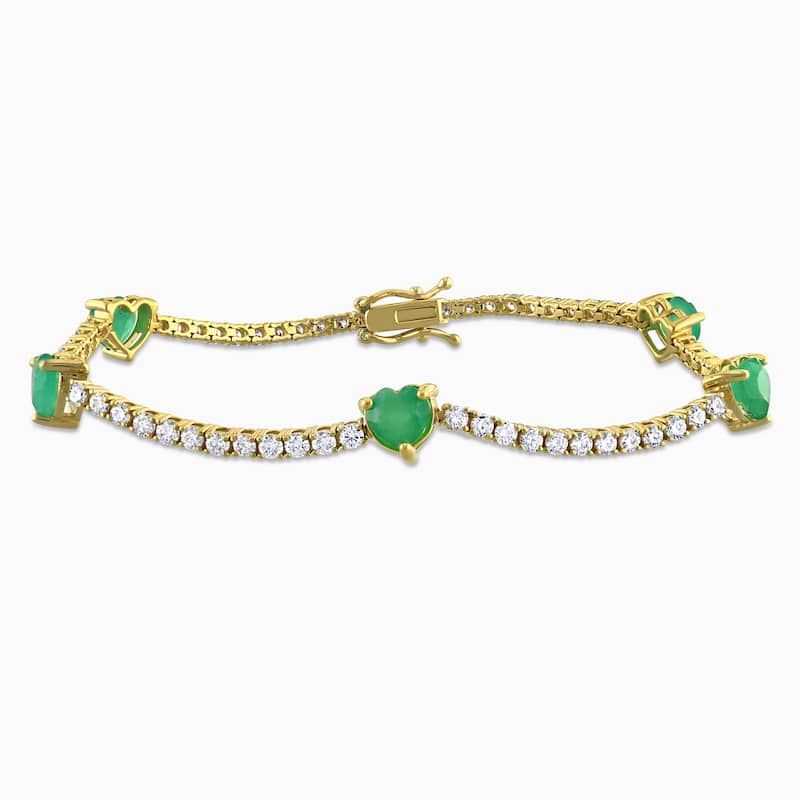 Miadora 1 5/8ct TGW Emerald 1 7/8ct TW Diamond 5-Heart Station Bracelet in 14k Yellow Gold