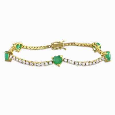 Miadora 1 5/8ct TGW Emerald 1 7/8ct TW Diamond 5-Heart Station Bracelet in 14k Yellow Gold