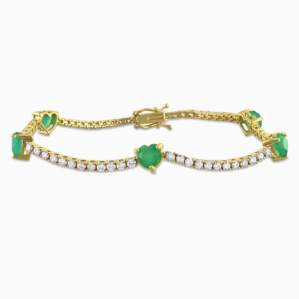 Miadora 1 5/8ct TGW Emerald 1 7/8ct TW Diamond 5-Heart Station Bracelet in 14k Yellow Gold