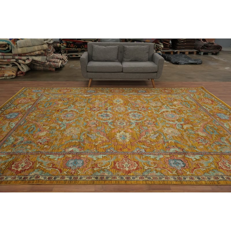 Hand Knotted Oriental 100% Wool Carpet Traditional All-Over Oranges & Rust Ziegler Area Rug - 12' 1'' X 9' 3''