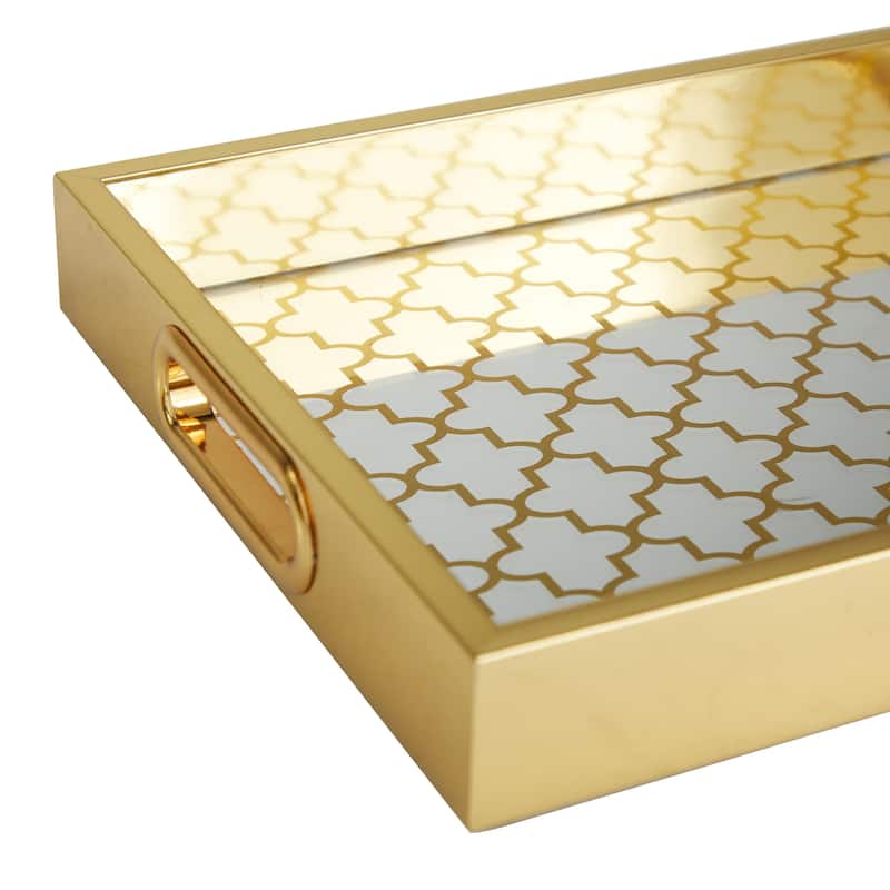 Plastic Geometric Mirrored Living Room Decor Tray - Set of 2 Gold - Roche River Decor