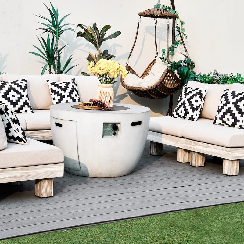 5/7-Seat Multifunctional Outdoor Fire Pit Sofa Set Conversation Set with Semicircle Fire Pit Table