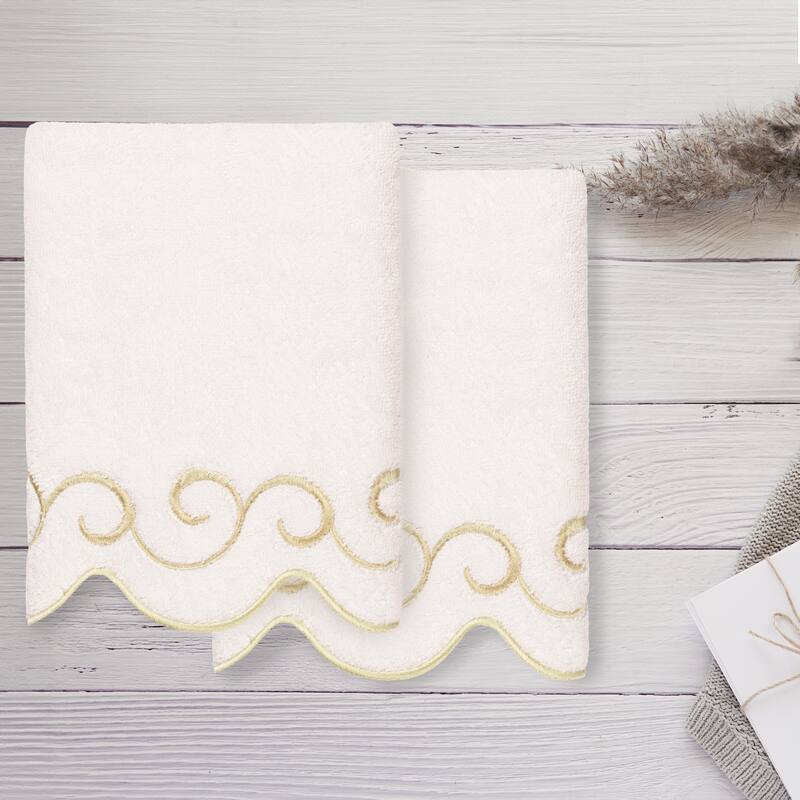 Authentic Hotel and Spa 100% Turkish Cotton SIMPLICITY Scallop Embellished Towel Collection