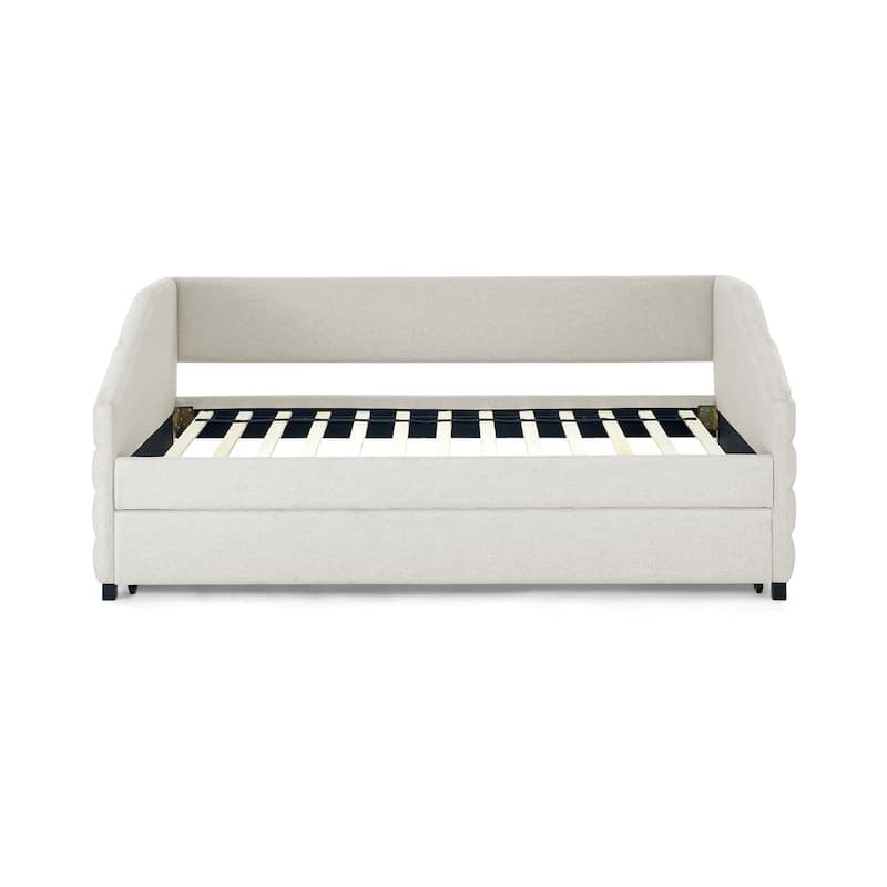 Twin Linen Tufted Daybed with Trundle