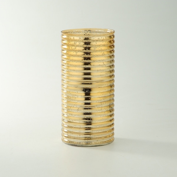 9.5" Gold Corrugated Cylindrical Glass Vase - N/A