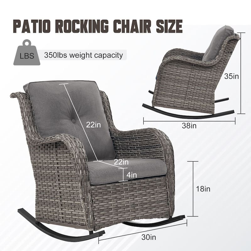 Gymojoy Comfortable PE Rattan Wicker Outdoor Rocking Chair Set of 2