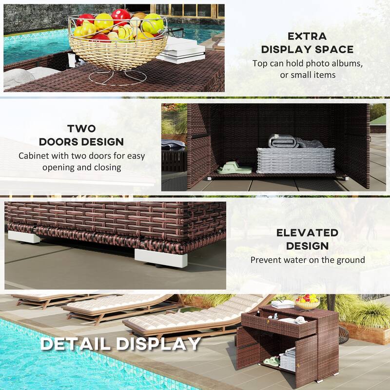 Outsunny Outdoor Towel Rack & Pool Toy Cabinet, Hot Tub Accessory Storage, Freestanding PE Rattan Wicker Cabinet