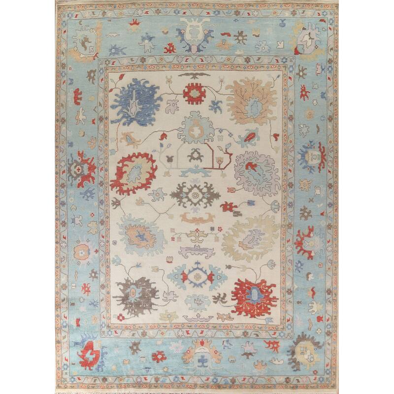 Floral Oushak Oriental Large Area Rug Handmade Beige Wool Carpet - 11'9" x 14'8"