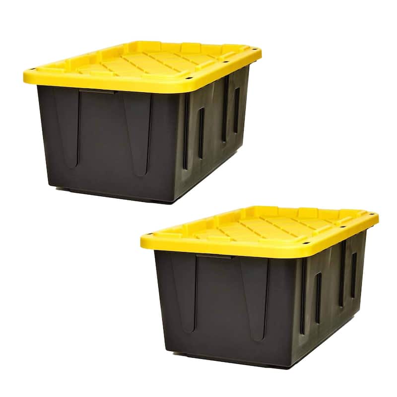 Homz Durabilt Heavy Duty 27 Gallon Plastic Organizer Storage Bin Tote (2 Pack) - 8.12