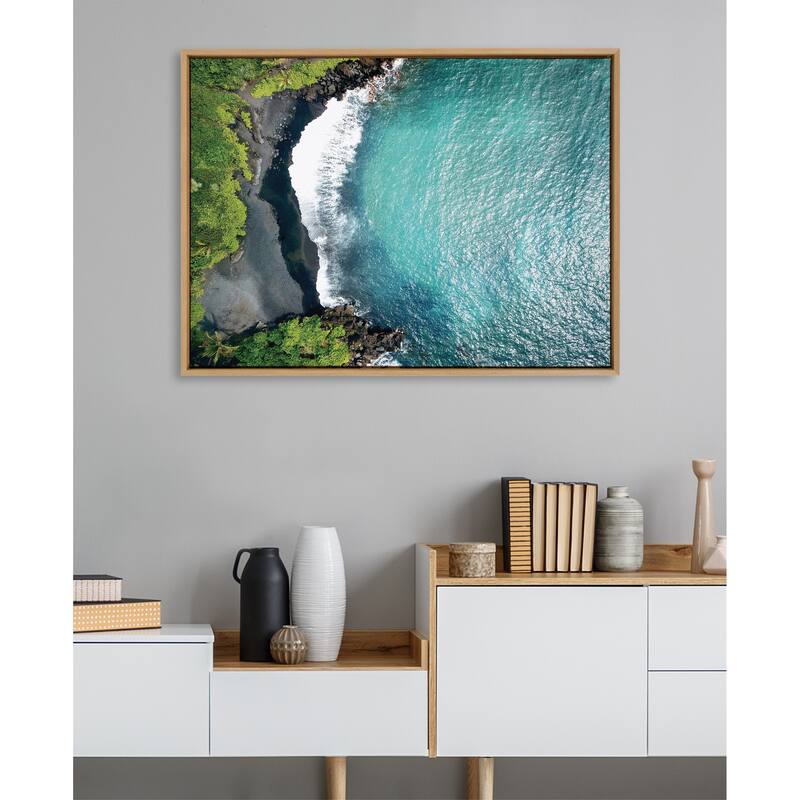 Kate and Laurel Sylvie Maui Black Sand Framed Canvas by Rachel Bolgov