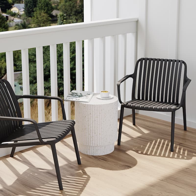 Sheila Fluted Design Side Table for Indoors or Outdoors - Stone White Finish