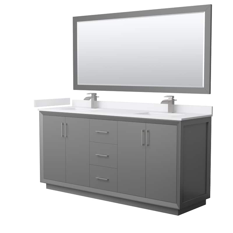 Wyndham Collection WCF414172D-VCA-UNSM70 Strada 72" Free Standing - Dark Gray / White Cultured Marble Top / Brushed - Painted