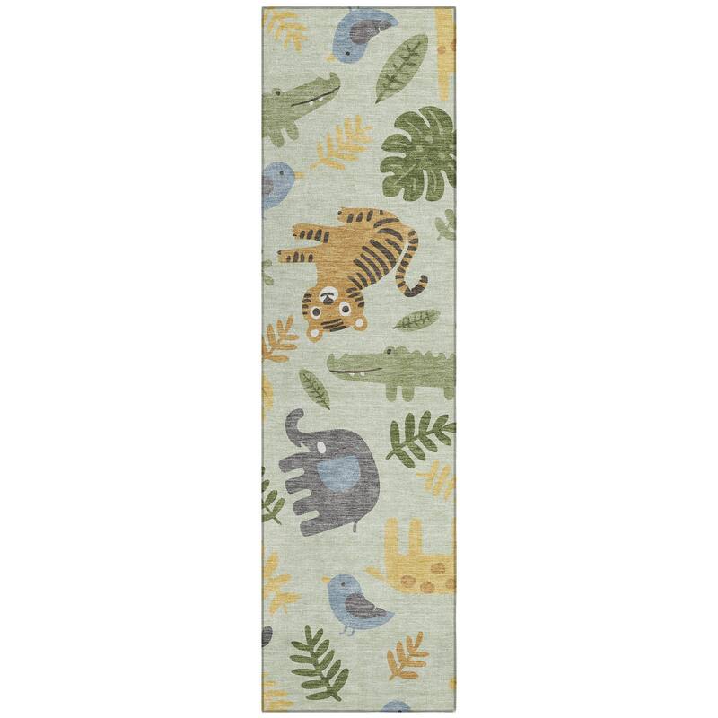 Machine Washable Indoor/ Outdoor Whimsy Safari Animals Chantille Rug