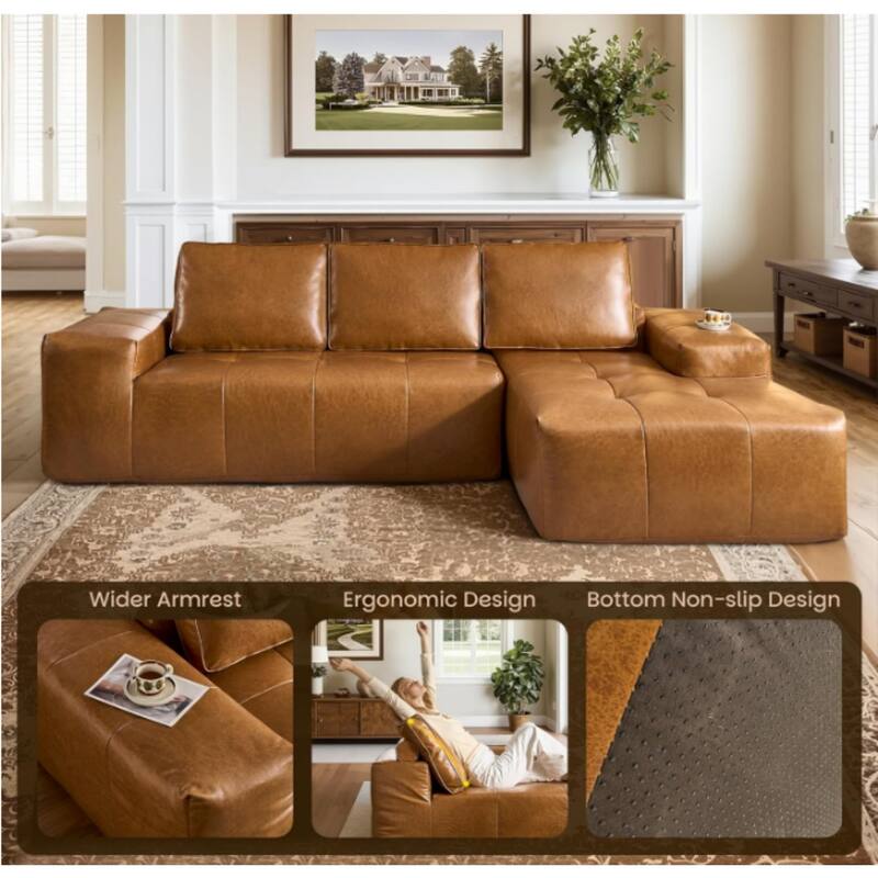 114.17" L-Shaped Faux Leather Sectional Sofa, No Assembly Required