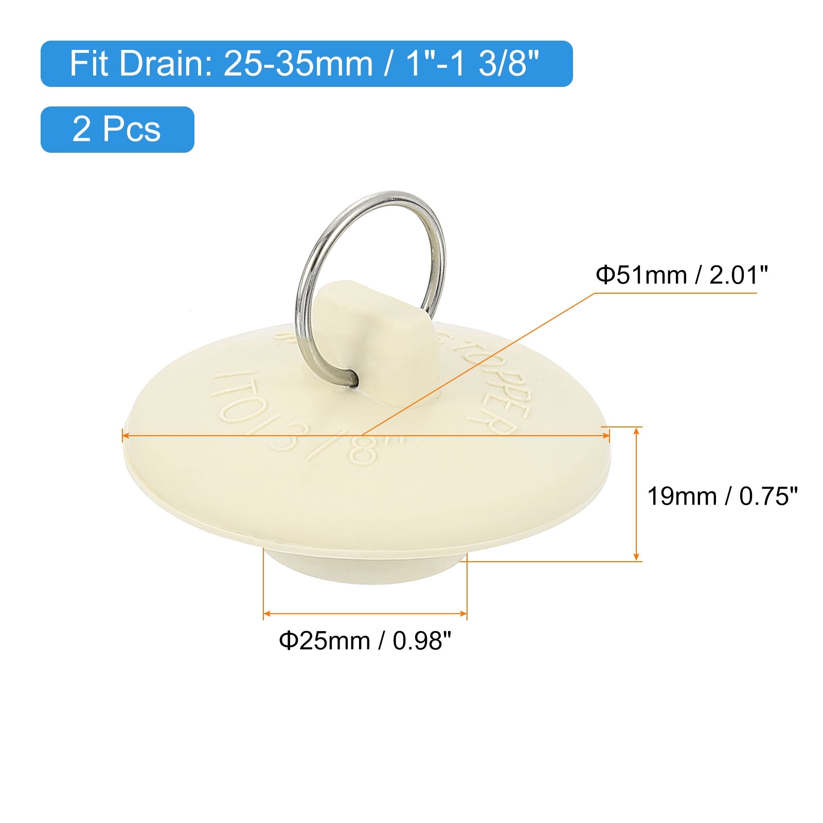 Rubber Sink Plug, Bathtub Drain Stopper Fit for Drain Sink Stopper Seal with Hanging Ring for Bathroom Kitchen Laundry - White