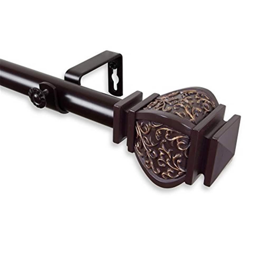 Double Curtain Rod Home Decor Window Treatment Rod Set Finials Brackets Adjustable Length - 48