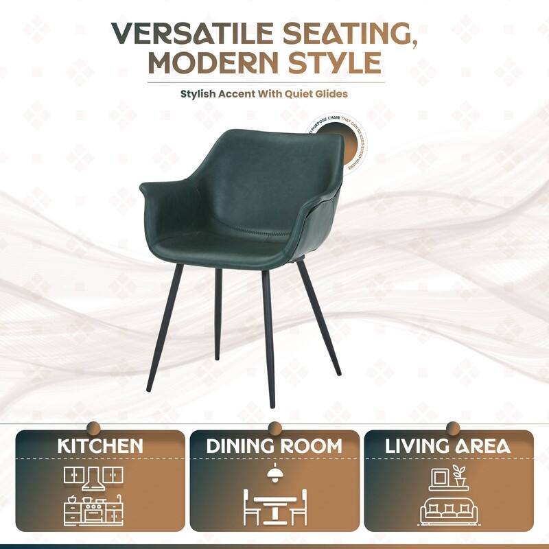 Markley Mid-Century Modern Minimalist Ergonomic Leather Dining Chair with Comfy Curved Seat & Strong Powder-Coated Iron Legs