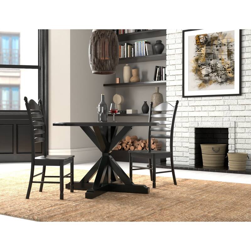 Round Top X Base Pedestal Dining Table - 48" - Black