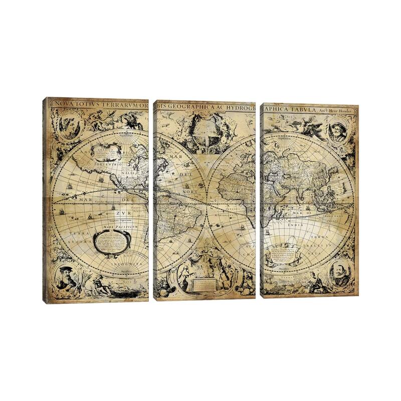 iCanvas "Antique World Map" by Russell Brennan 3-Piece Canvas Wall Art Set