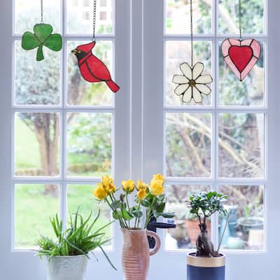 River of Goods River of Goods Set of Four 5-Inch Seasonal Mini Stained Glass Suncatchers - 4" x 0.25" x 5"