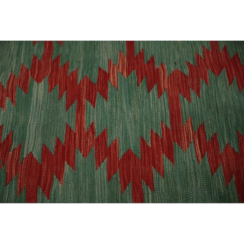 Hand Woven Oriental 100% Wool Carpet Southwestern All-Over Green Kilim Area Rug - 14' 5'' X 11' 3''