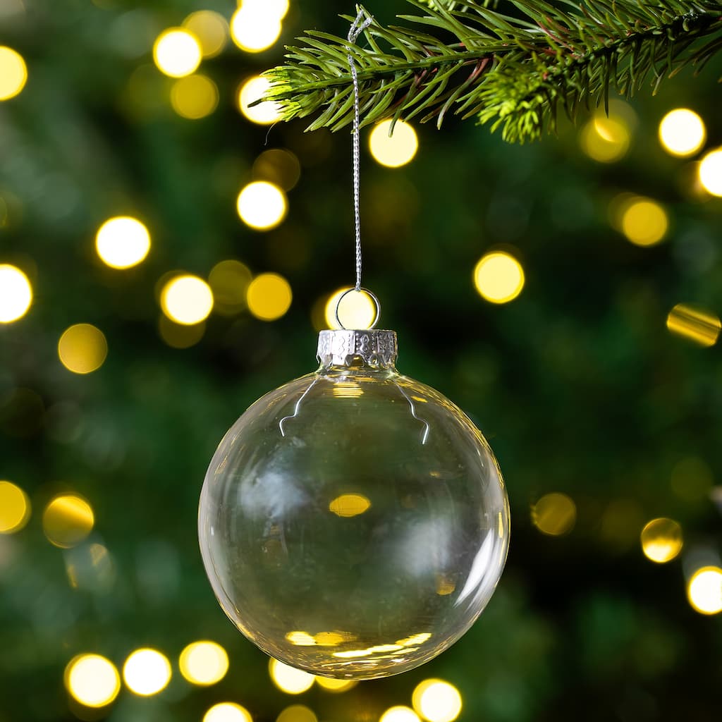 Transparent Glass Christmas Ball Ornaments - 3.25" (80mm) - Clear - 6ct