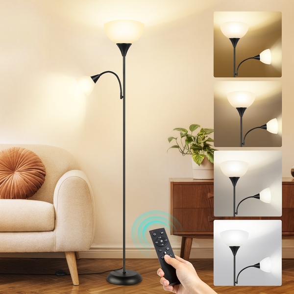 70 Tall LED Torchiere Floor Lamp Adjustable Reading Light with 2 Remote Control and Foot Switch N A Black