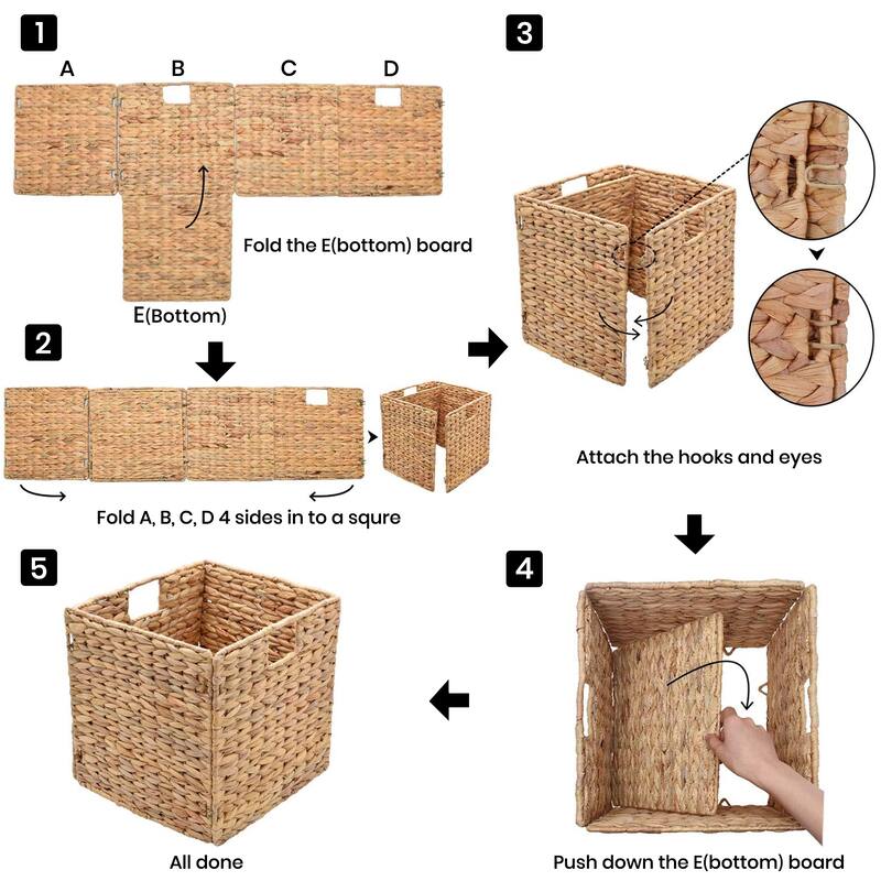 StorageWorks Water Hyacinth Storage Basket Natural Wicker Storage Baskets with Liners (2-Pack)