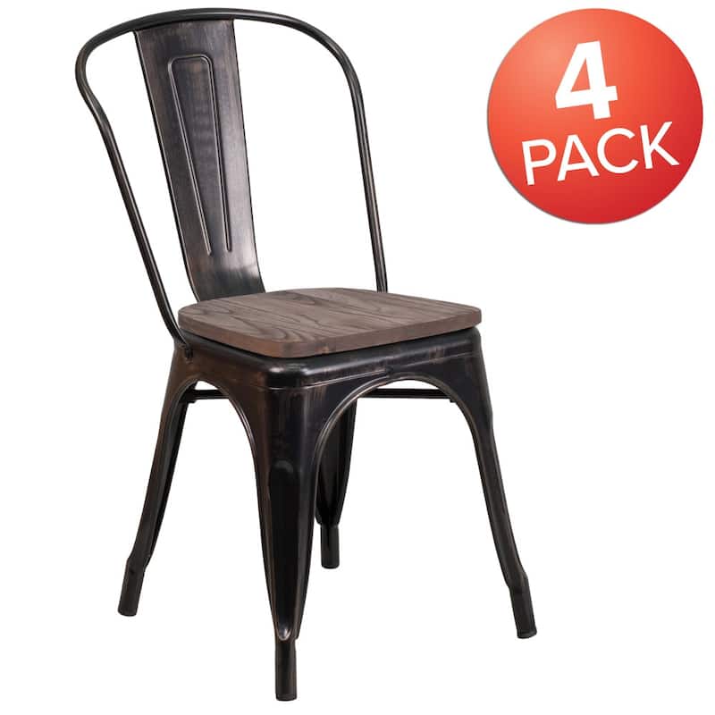 Wood Seat/ Galvanized Steel Stackable Chair (Set of 4) - 18"W x 20"D x 33"H