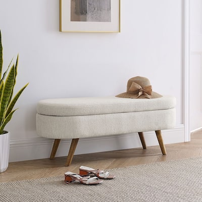 Modern Oval Storage Bench with Wood Legs