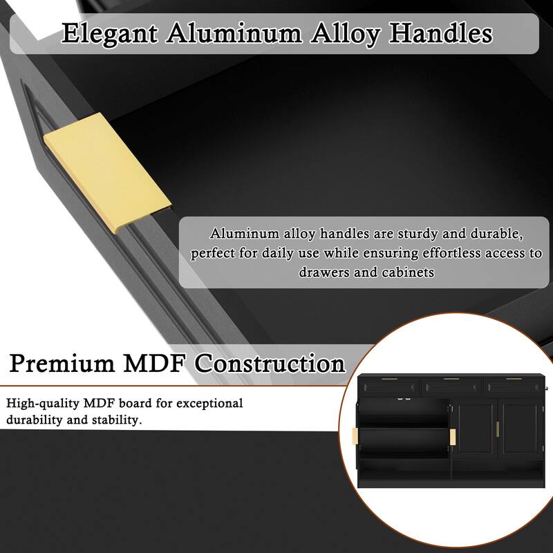Multi-Functional Storage Buffet with 3 Drawers & 4 Doors, Sideboard with Adjustable Shelf and Open Storage Compartments