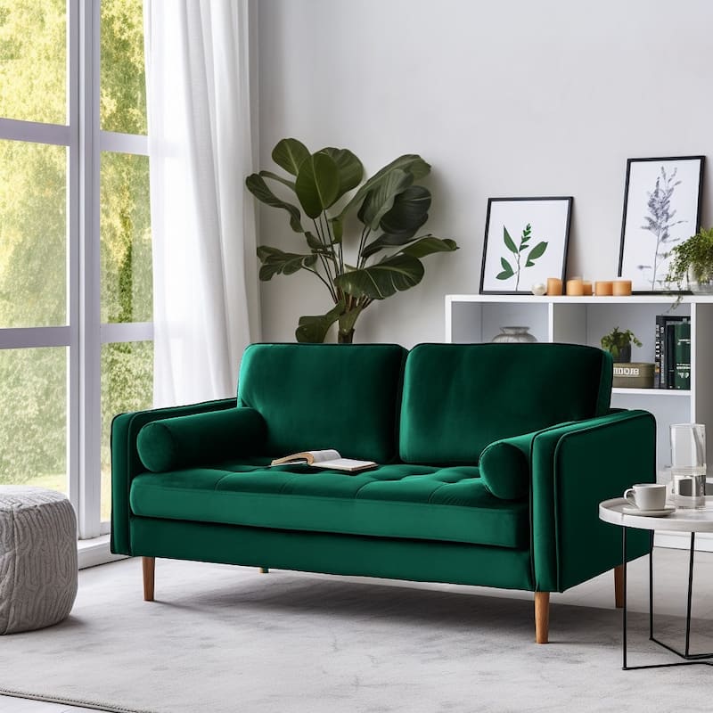 Banavos 58'' Velvet Square Arm Loveseat - Green