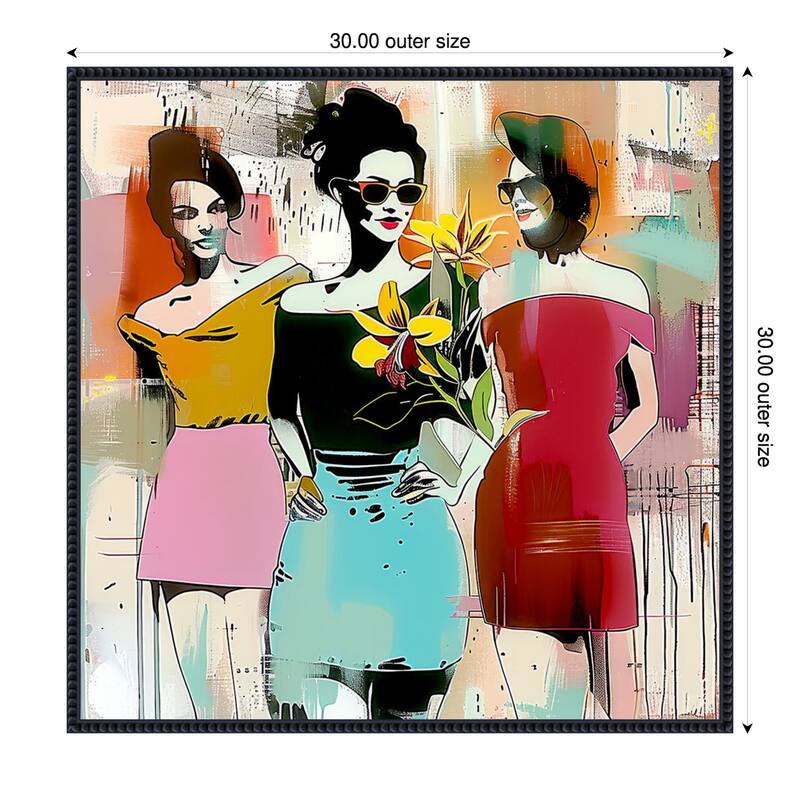 Fab Three 1 by Elan Studios Framed Canvas Wall Art Print - Sylvie Beaded Black - 30 x 30 in