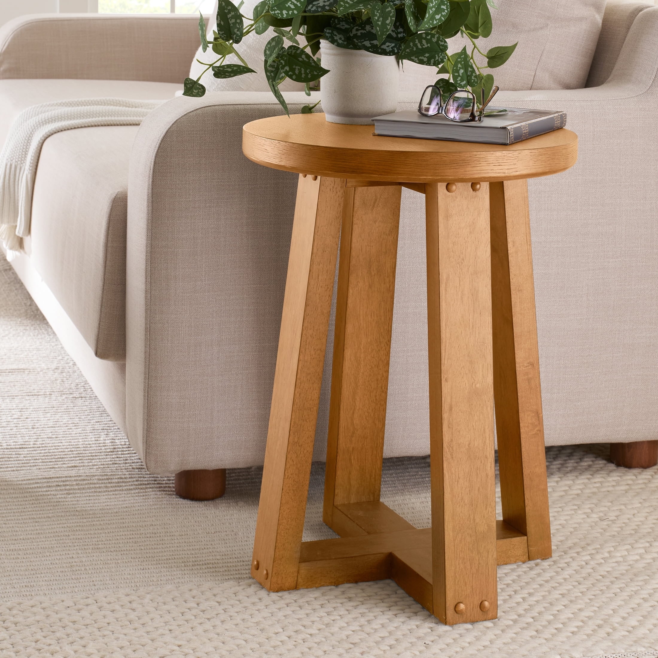 Round End Table with Light Honey Finish - 18-inch Diameter, 24-inch Height