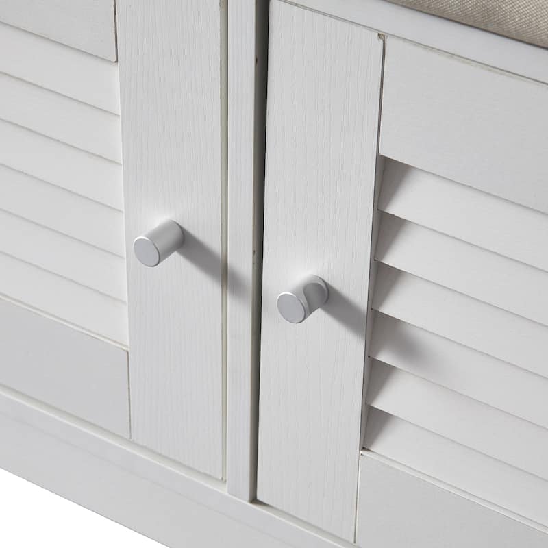 28.74" Shoe Storage Bench with 2 Door Cabinet, Entryway Bench with White Shoe Storage, Shoe Bench with Cushion