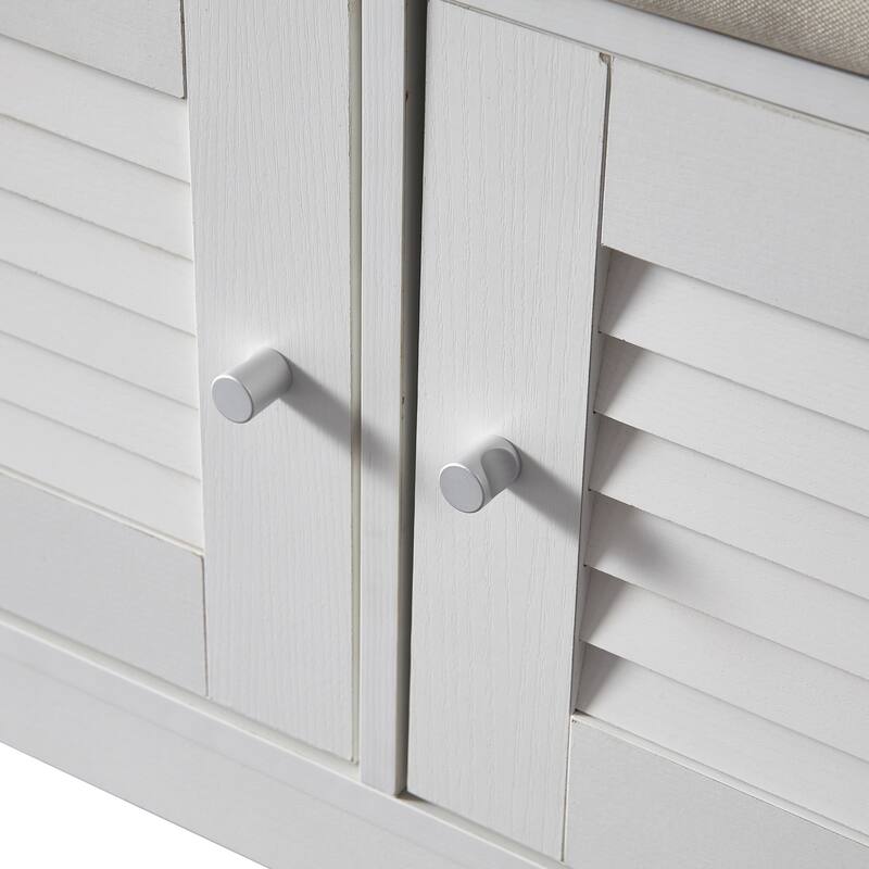 Anmytek Entryway Storage Bench with Cushion Shoe Organizer Seat for Small Spaces Modern White