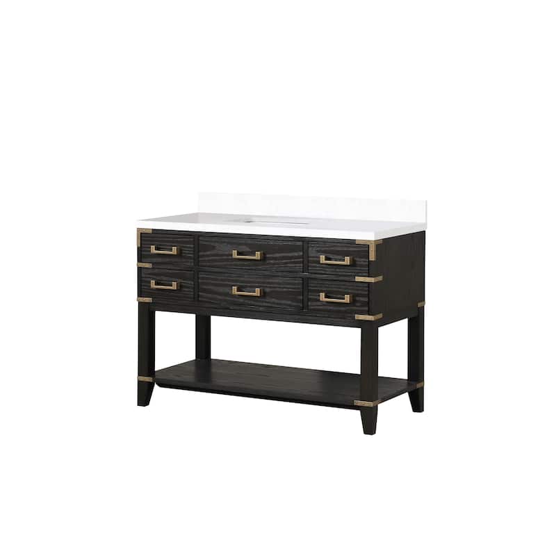 Norwalk 48 in W x 22 in D Black Oak Single Bath Vanity and White Quartz Top