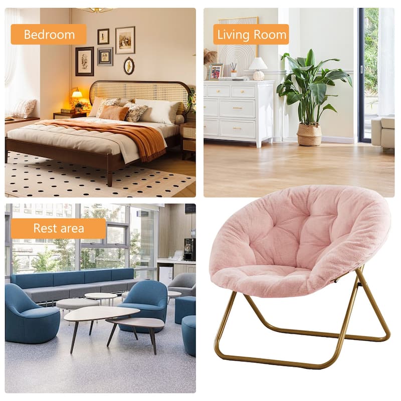 Cozy Saucer Chairs Faux Fur Living Room Reading Lounge Furniture Folding Comfy - 25.6"D x 35.8"W x 32.3"H