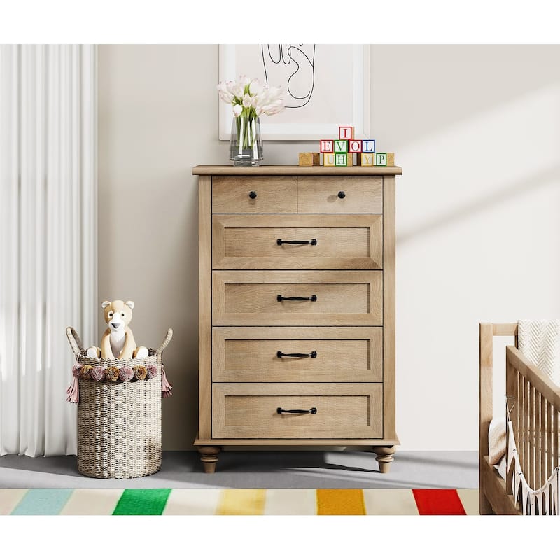 Mid Century Dresser with 5/6 Drawers, Wooden Kids Dresser for Bedroom
