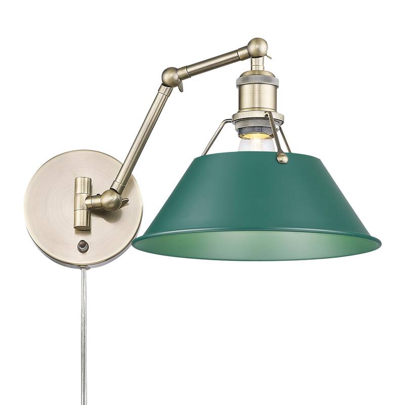 Yep by Golden Lighting Orwell 1-light Swing Arm Wall Lamp in Aged Brass and Pine Green shade - 1 Light Articulating Wall Sconce