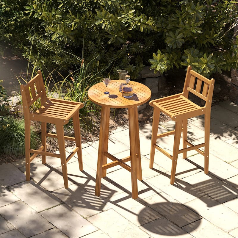 30" Ergonomic Teak Wood Bar Chair with Backrest and Footrest Perfect for Outdoor or Indoor Bars - 16" x 19" x 40"