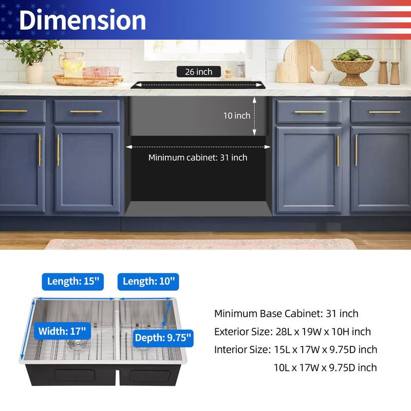 Undermount Double Bowl 6/4 Stainless Steel Kitchen Sink, Brushed Nickel