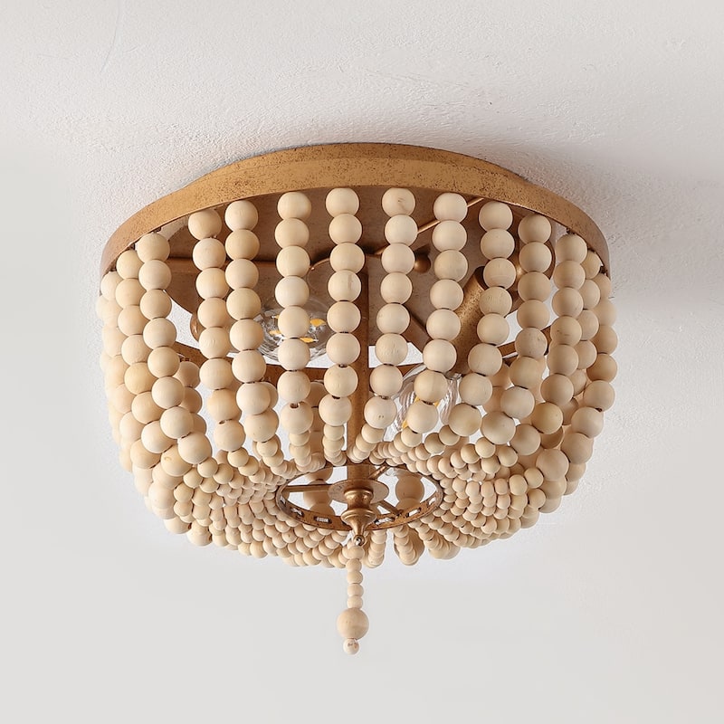 Allie Wood Beaded/Metal LED Flush Mount, by JONATHAN Y