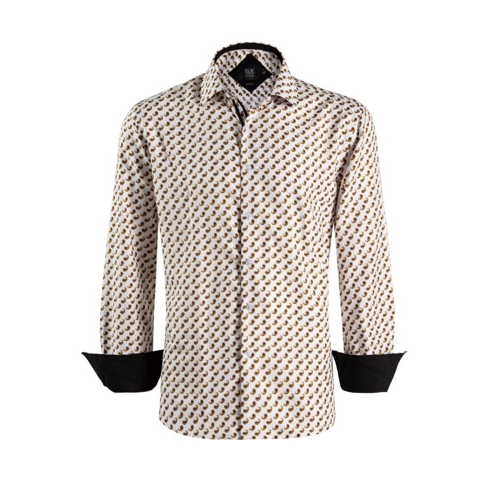 Elie Balleh Men's White Slim Fit Paisley Print Shirt