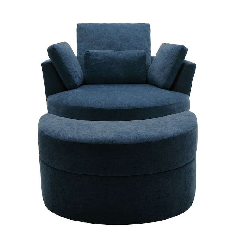 Upholstered Swivel Accent Chair with Wooden Tray Storage Ottoman