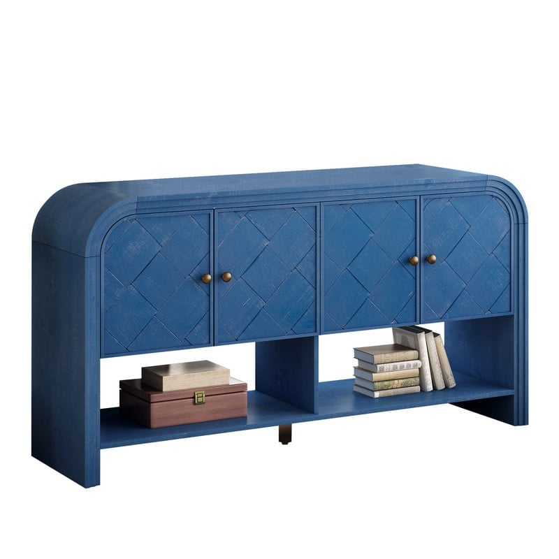 Versatile 60" Console Table with Woven Wood Slats and Solid Wood Veneer for Entryway or Living Room