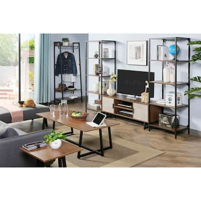 JJS 55" TV Stand Modern Wood Entertainment Center with Storage Cabinet & Open Shelves, Media Console for Living Room