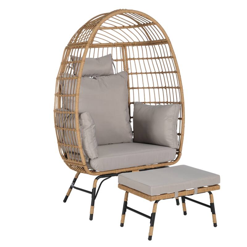 Wicker Egg Chair,Rattan Large Egg Chair Indoor Outdoor,with Ottoman